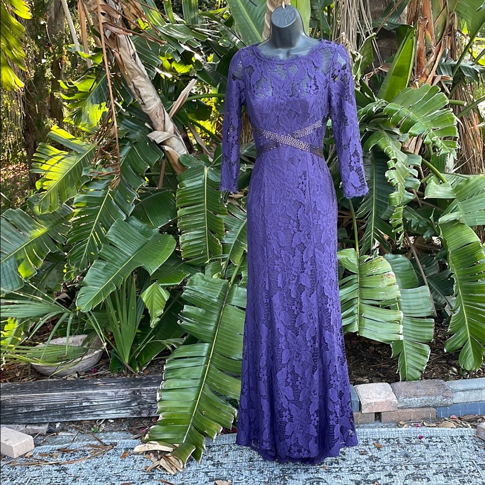 purple lace maxi dress with beading